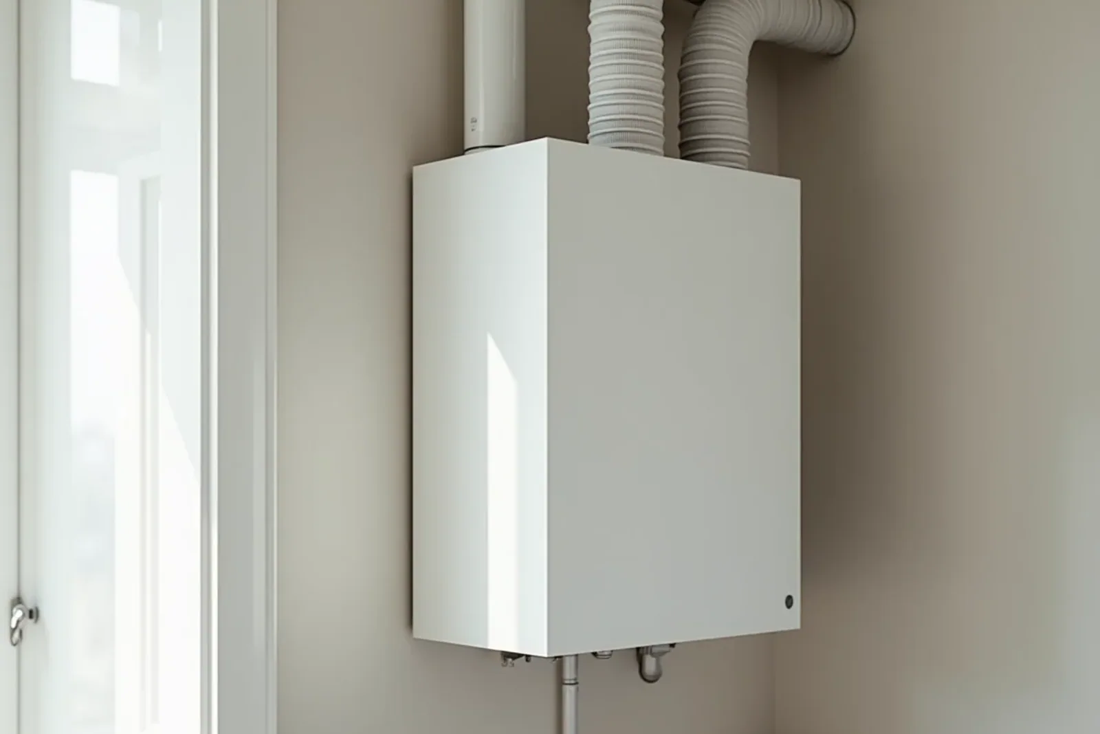 FTX-aggregat med värmeväxlare och anslutna ventilationskanaler