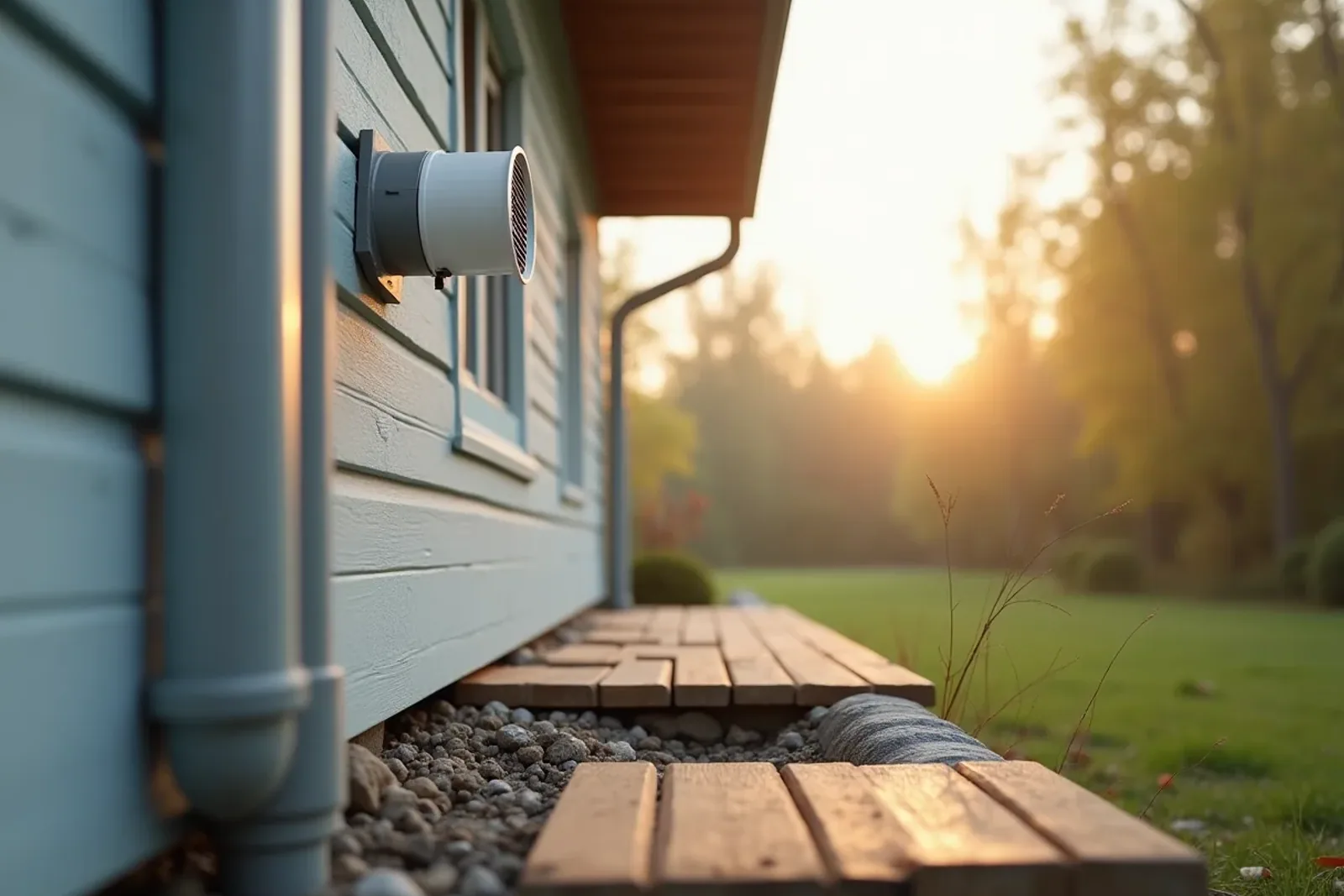radonsug och rörsystem för radonsanering i en villas krypgrund